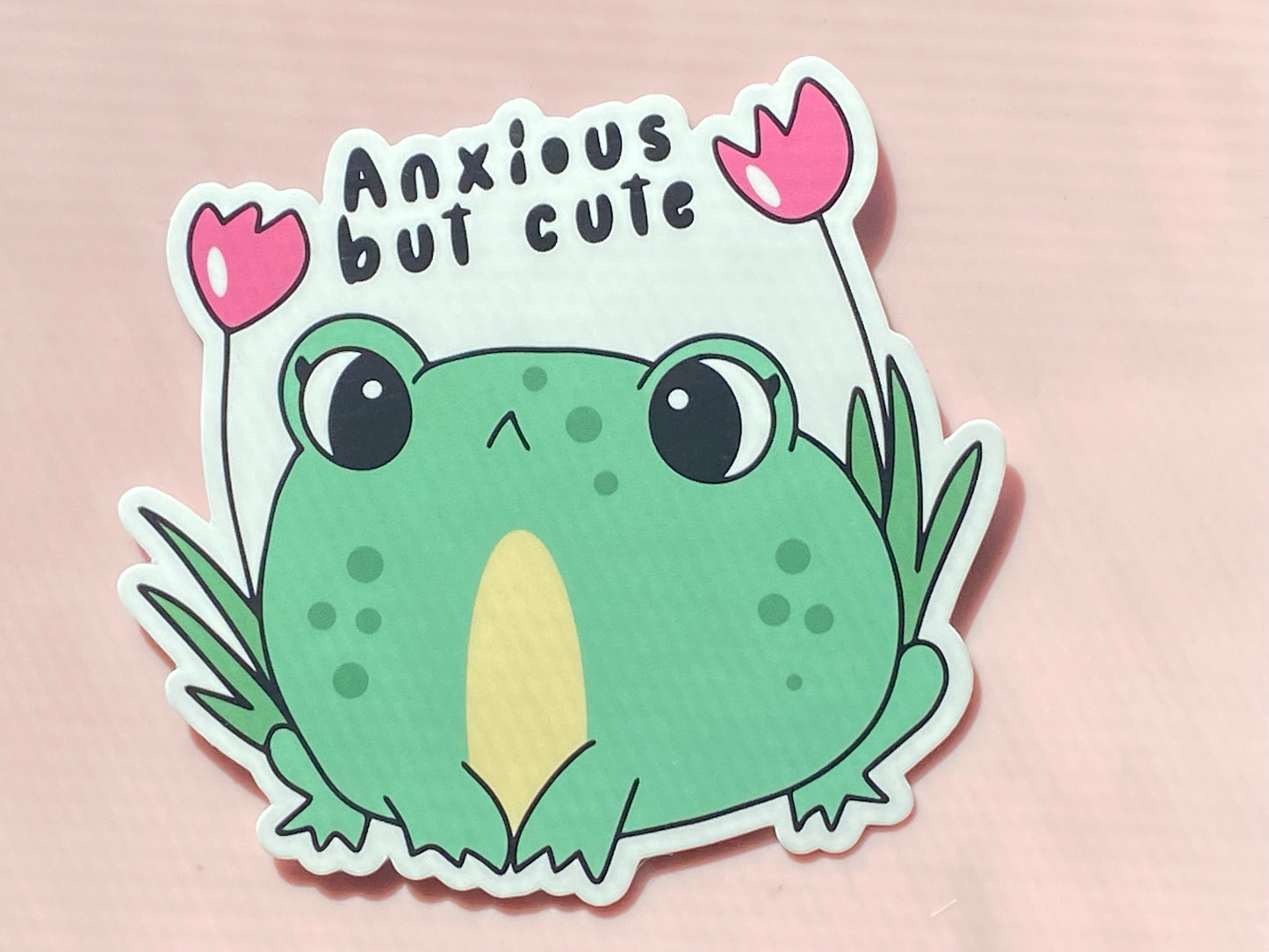 Anxious but Cute Frog Sticker, Kindle Sticker, Water Bottle Sticker