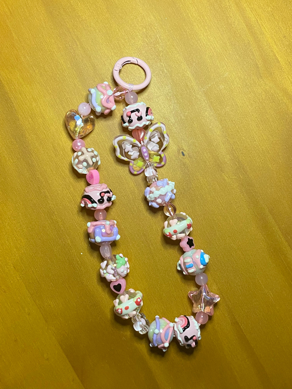 Coquette Beaded Bag Charms, Handpainted Beaded Keychain,Handmade Beaded Purse Charms, Handmade Kawaii Bag Charms, Pastel Phone Chain Wristlet, Phone Accessories, Chunky Beaded Phone Chain Wrist