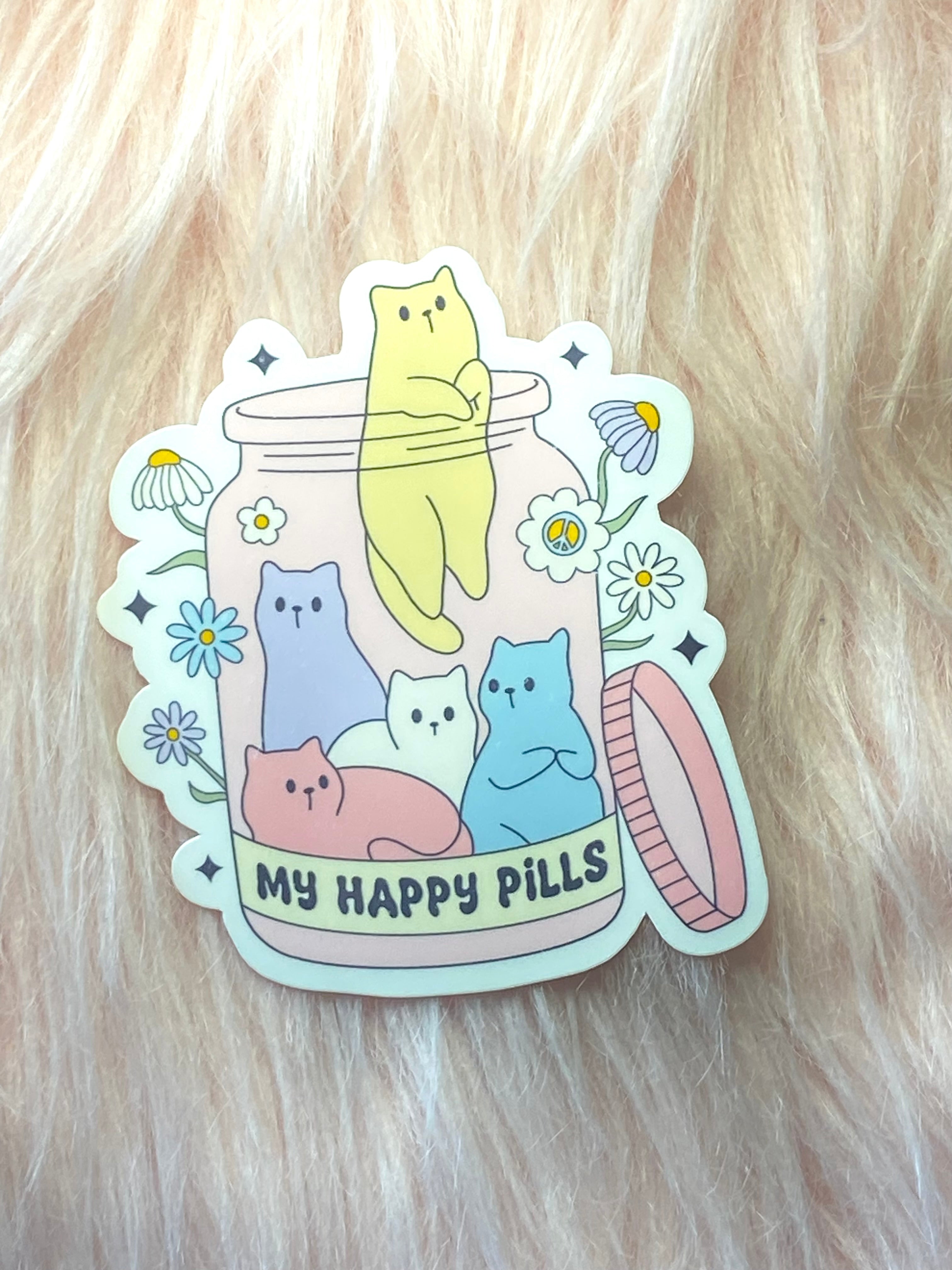 My Happy Pills Cat Sticker, Mental Heath Awareness Sticker, Cat Sticker, Kindle Sticker, Water Bottle Sticker