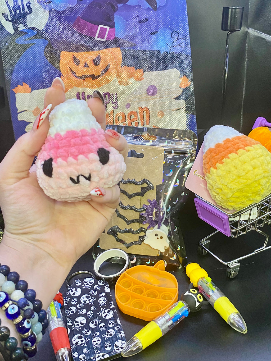 Self Care Boo Basket, Halloween Self Care Kit, Spooky Gift, Candy Corn Fidget Toy, Halloween Pop-it, Candy Corn Plush, Halloween Accessories,