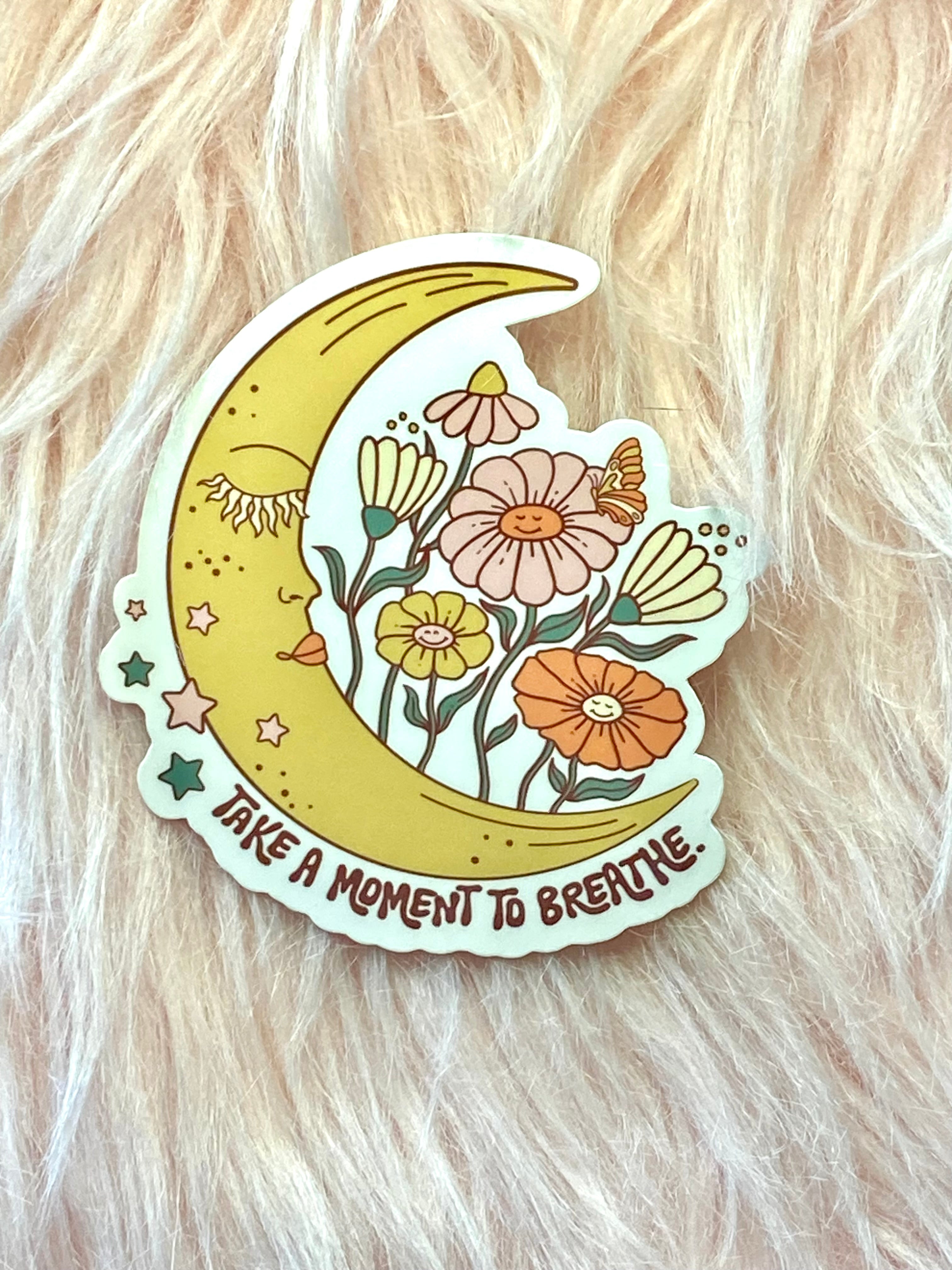 Take a Moment to Breathe Sticker, Mental Health Awareness Sticker, Moon Sticker, Kindle Sticker, Water Bottle Sticker