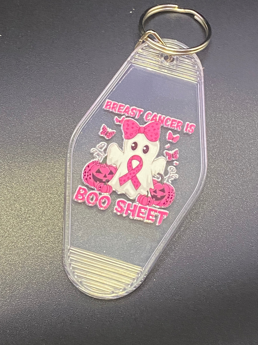 Halloween Motel Keychain, Spooky, October Breast Cancer Awareness Month, Boo Basket,