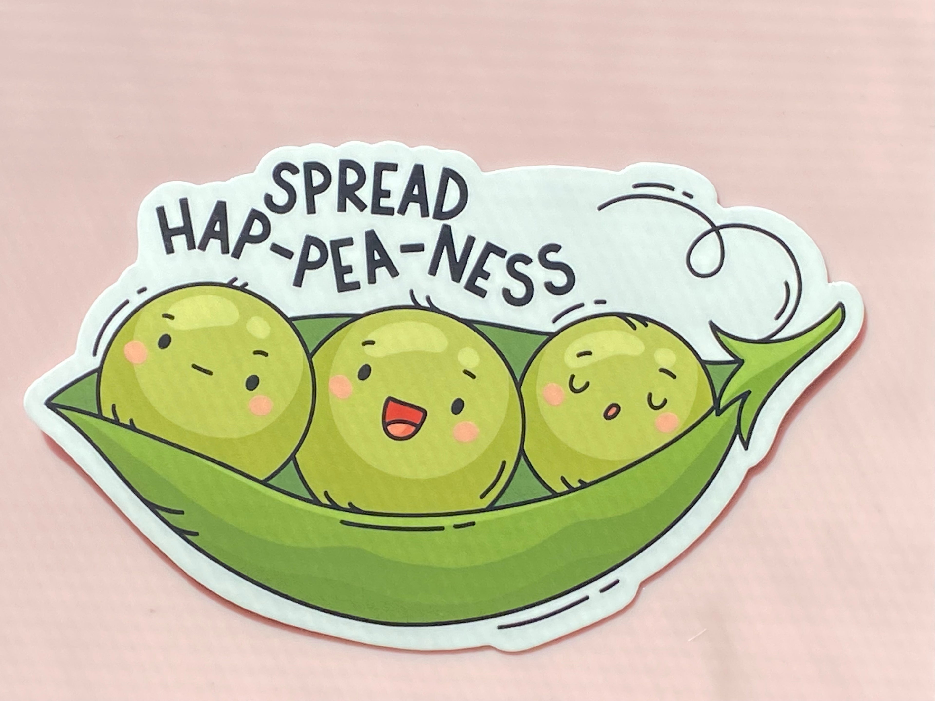 Spread Happiness (Hap-pea-ness) Sticker, Mental Health Awareness Kindle Sticker, Water Bottle Sticker