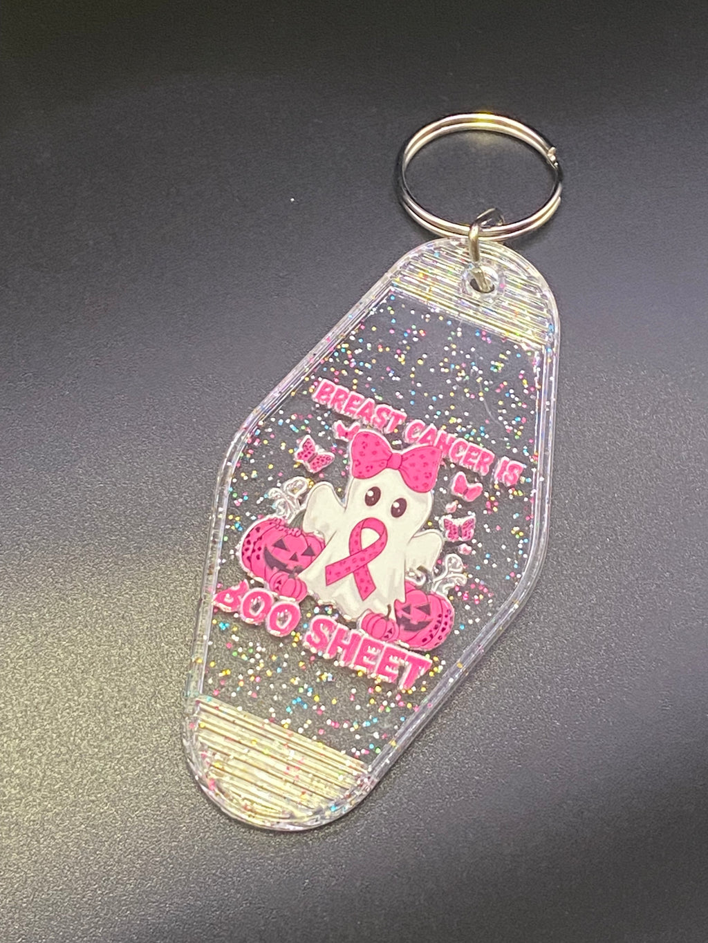 Halloween Motel Keychain, Spooky, October Breast Cancer Awareness Month, Boo Basket,