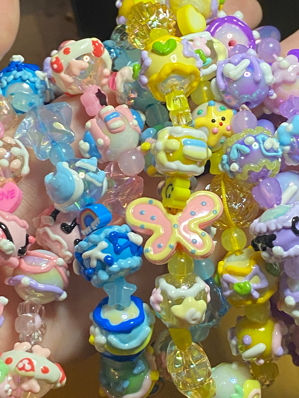 Coquette Beaded Bag Charms, Handpainted Beaded Keychain,Handmade Beaded Purse Charms, Handmade Kawaii Bag Charms, Pastel Phone Chain Wristlet, Phone Accessories, Chunky Beaded Phone Chain Wrist