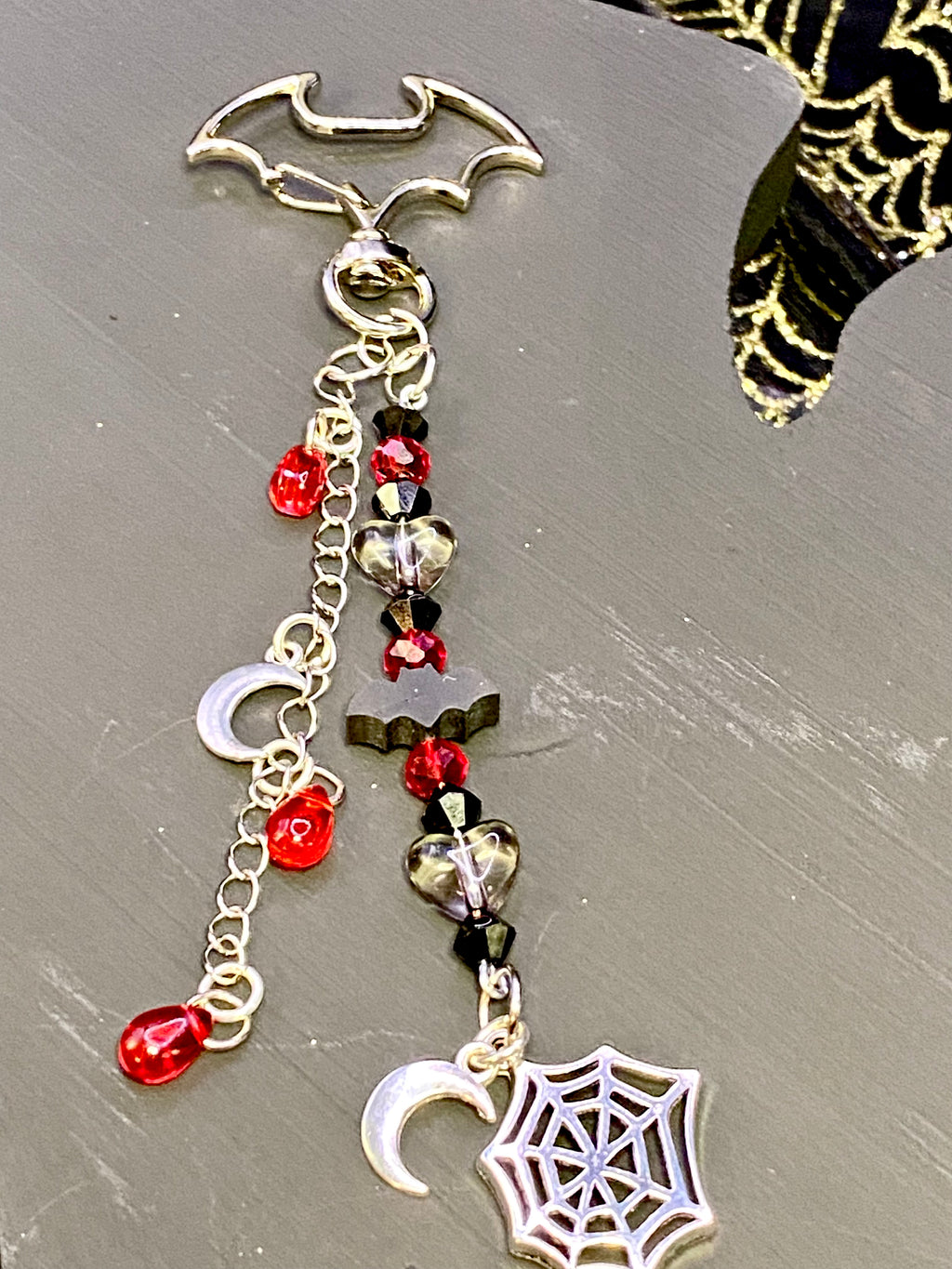 Halloween Keychain with Bat Clasp, Bat Keychain, Spiderwebs, Candy Corn, Spooky Gift, Boo Basket Accessories