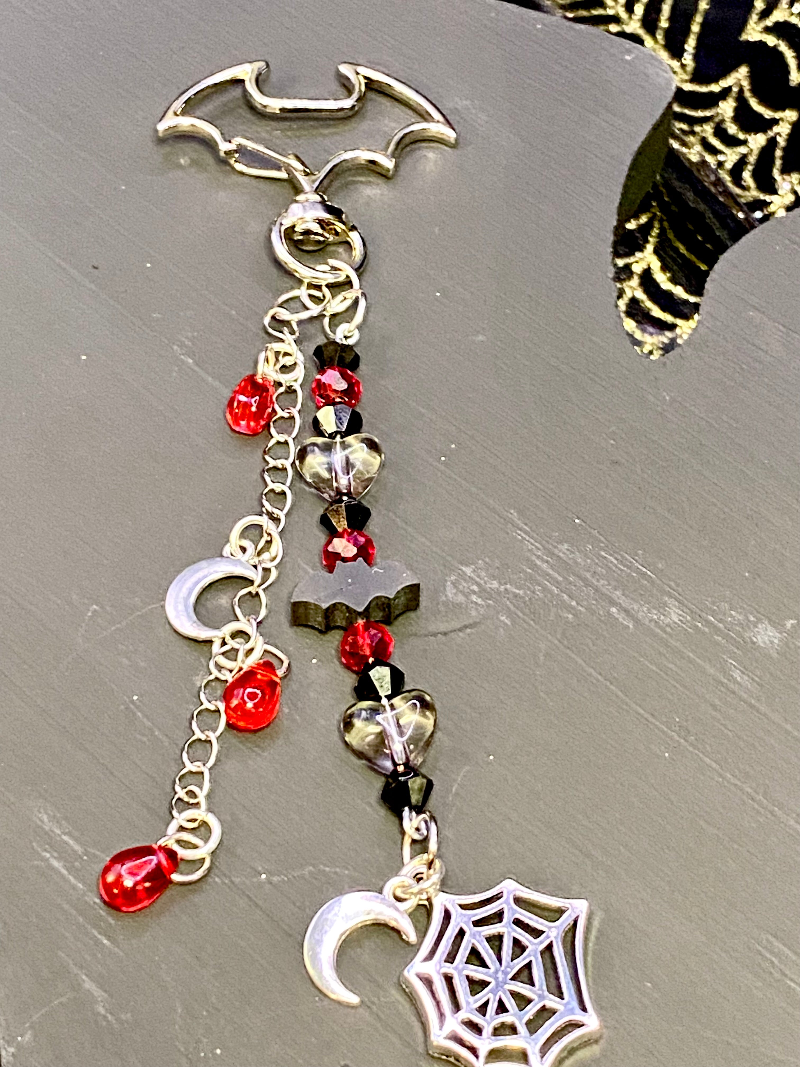 Halloween Keychain with Bat Clasp, Bat Keychain, Spiderwebs, Candy Corn, Spooky Gift, Boo Basket Accessories