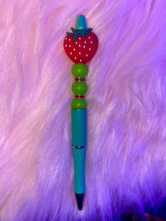 Green Strawberry Beaded Pen