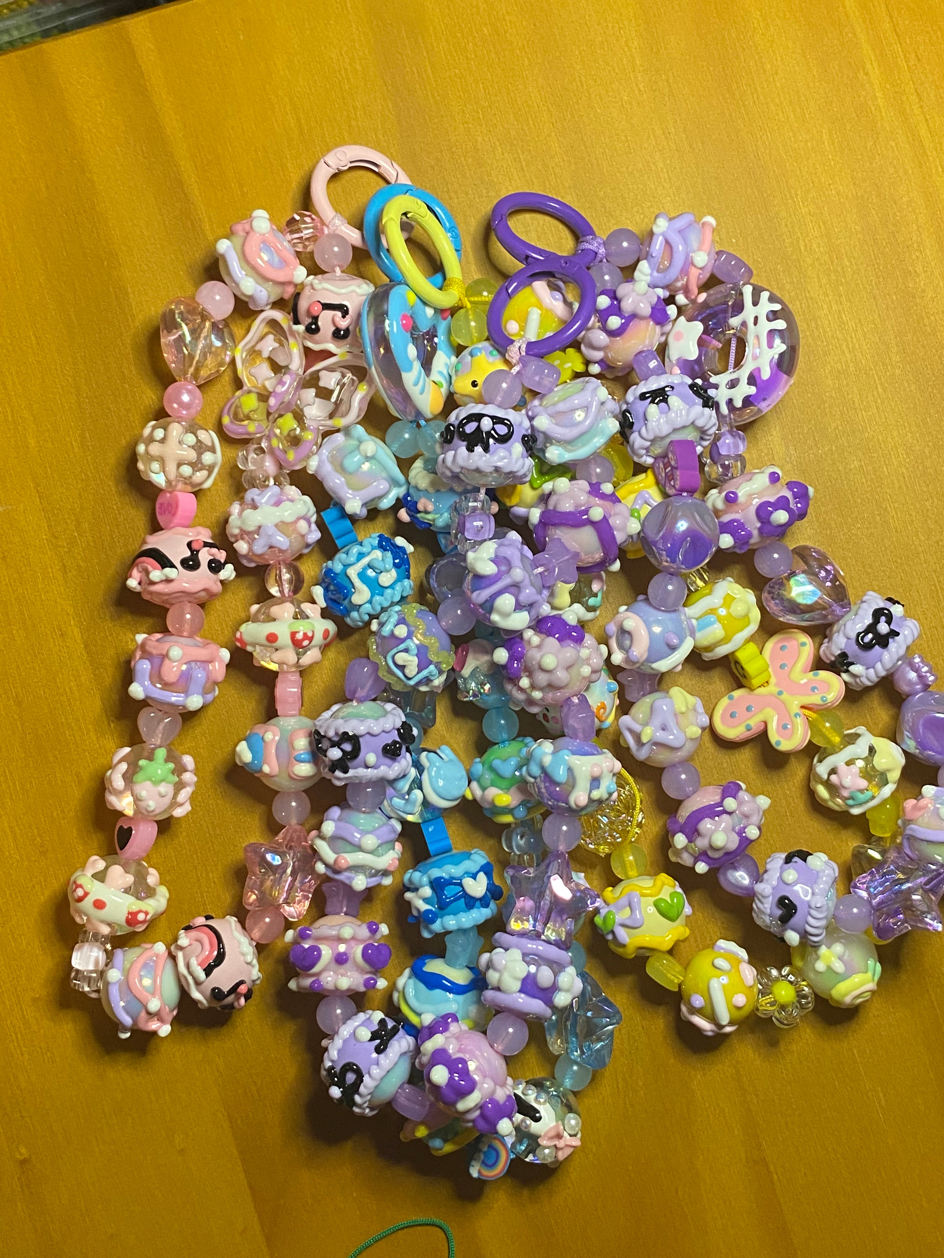 Coquette Beaded Bag Charms, Handpainted Beaded Keychain,Handmade Beaded Purse Charms, Handmade Kawaii Bag Charms, Pastel Phone Chain Wristlet, Phone Accessories, Chunky Beaded Phone Chain Wrist