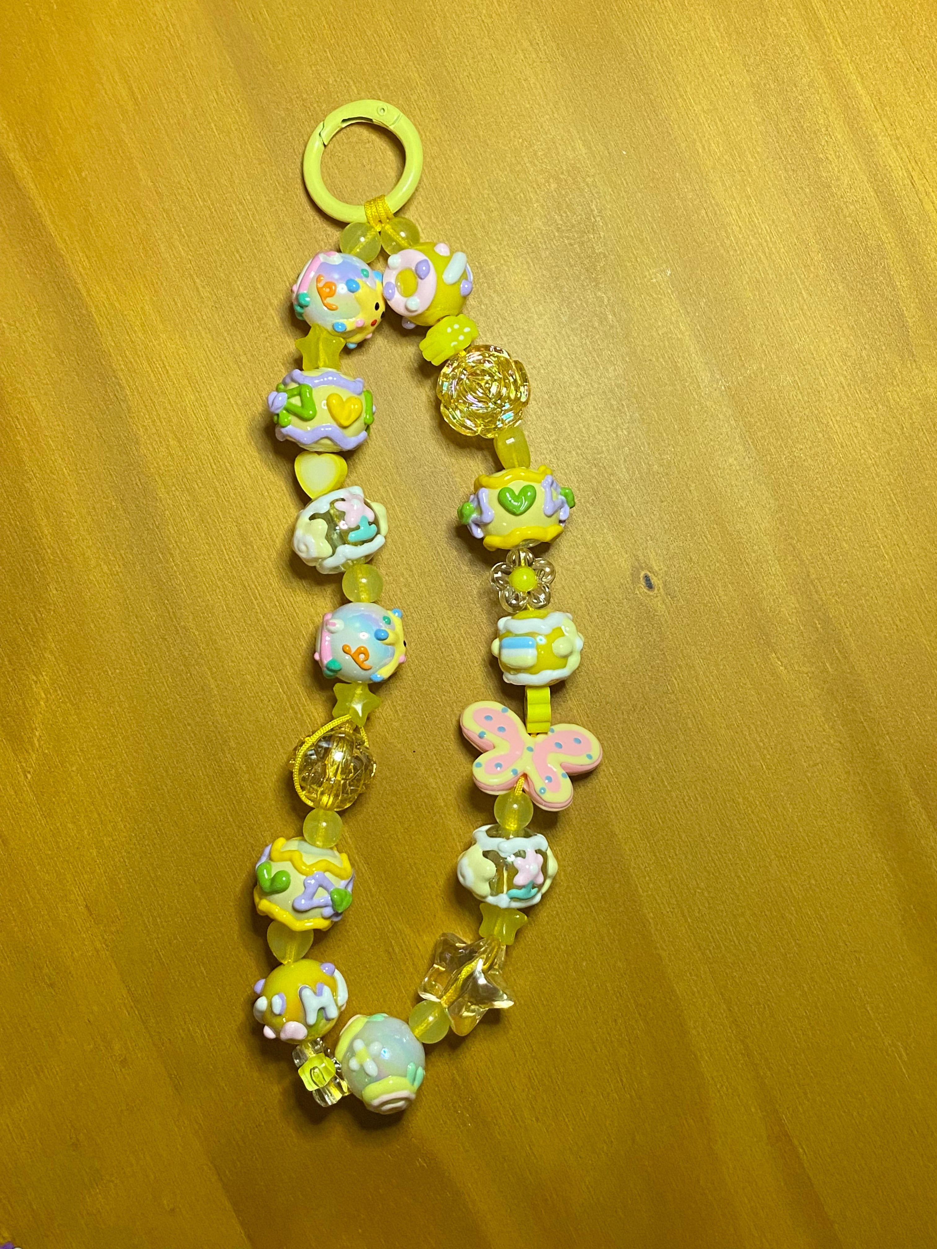 Coquette Beaded Bag Charms, Handpainted Beaded Keychain,Handmade Beaded Purse Charms, Handmade Kawaii Bag Charms, Pastel Phone Chain Wristlet, Phone Accessories, Chunky Beaded Phone Chain Wrist