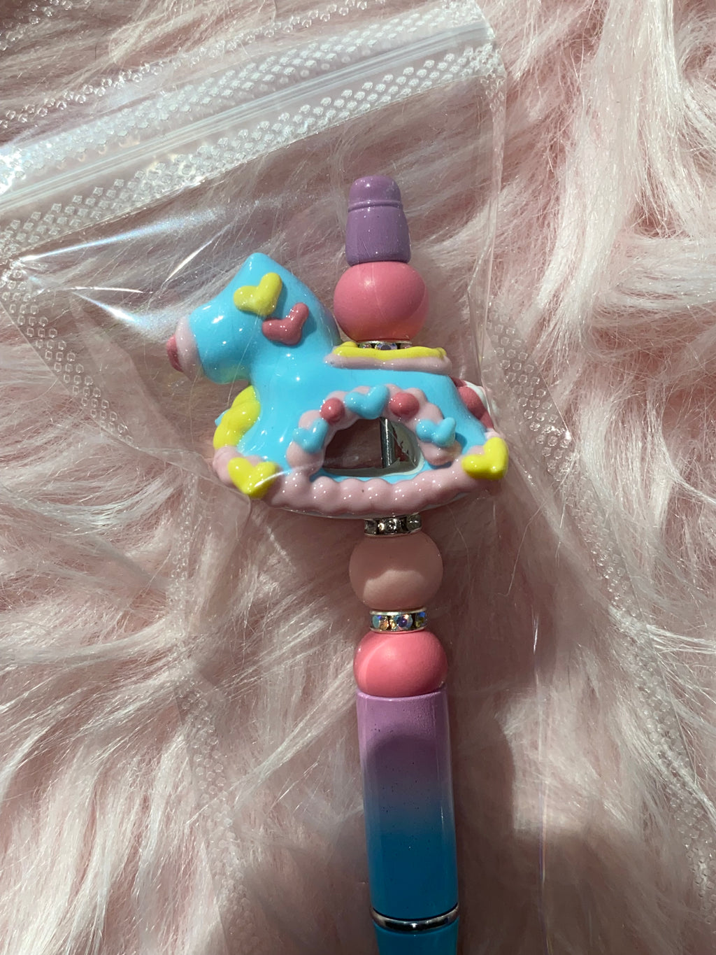 Light Blue/Pink Rocking Horse Beaded Pen, Aesthetic Writing Pen, Desk Accessories