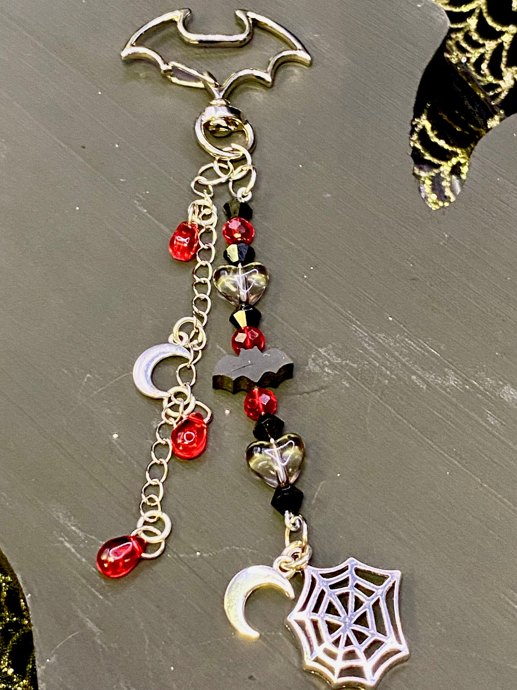 Halloween Keychain with Bat Clasp, Bat Keychain, Spiderwebs, Candy Corn, Spooky Gift, Boo Basket Accessories