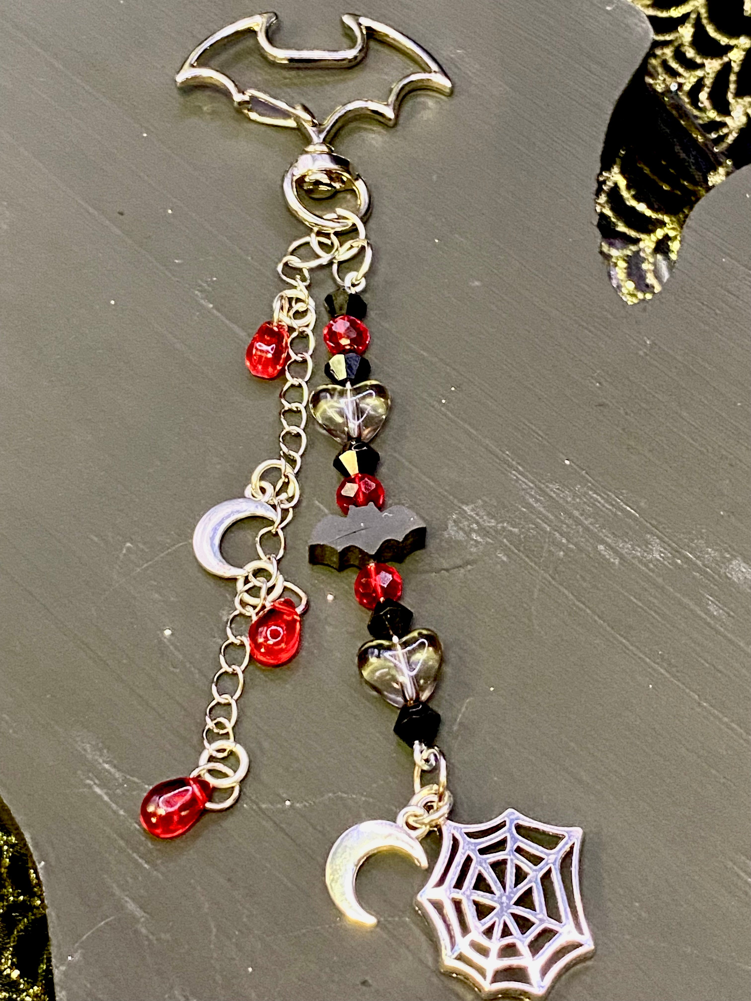 Halloween Keychain with Bat Clasp, Bat Keychain, Spiderwebs, Candy Corn, Spooky Gift, Boo Basket Accessories