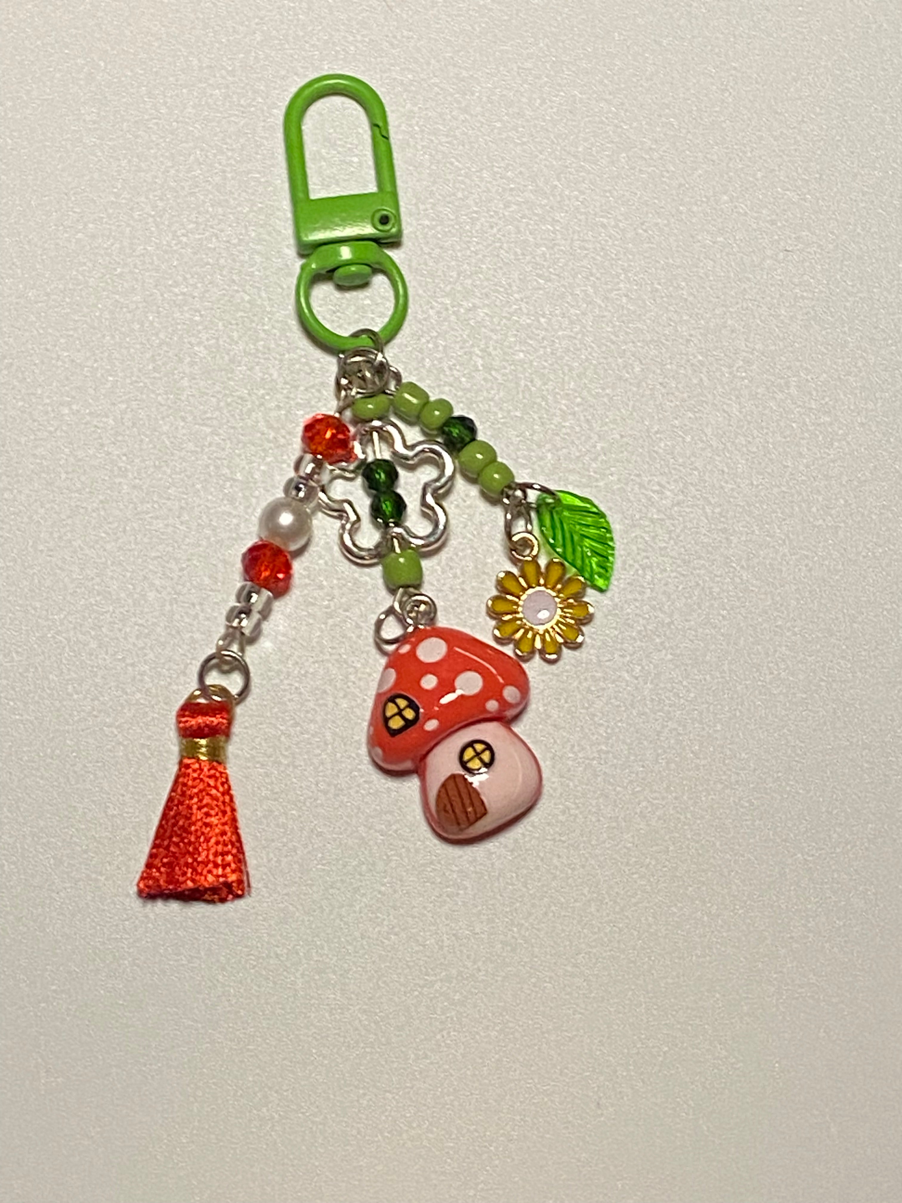 Coquette keychains, Cottagecore Keychain, Strawberry Shortcake, Mushroom Keychain