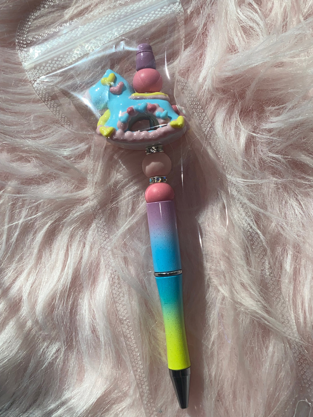 Light Blue/Pink Rocking Horse Beaded Pen, Aesthetic Writing Pen, Desk Accessories