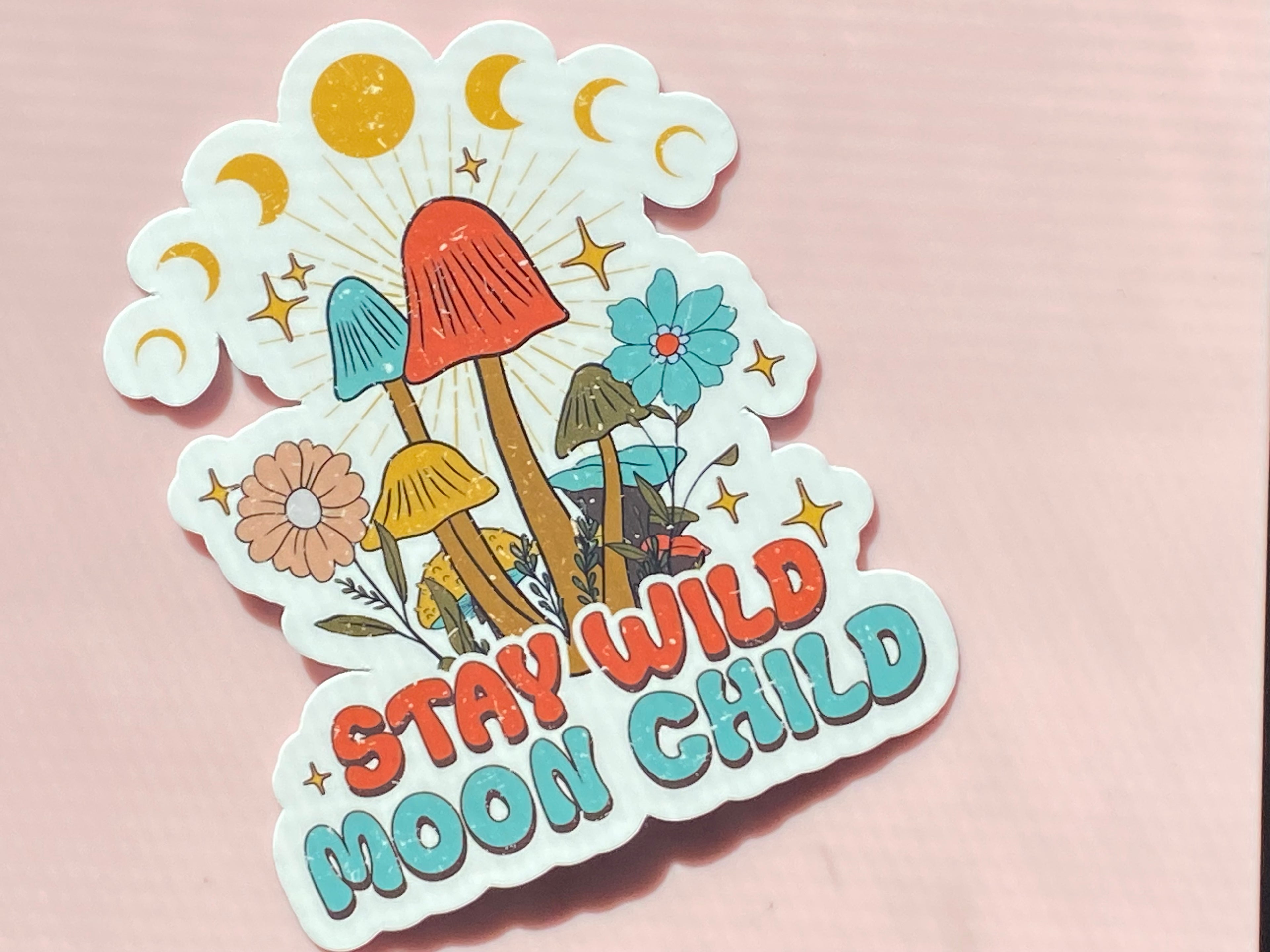 Stay Wild Moon Child Sticker, Indie Sticker, Moon Sticker, Mushroom Sticker, Kindle Sticker, Water Bottle Sticker
