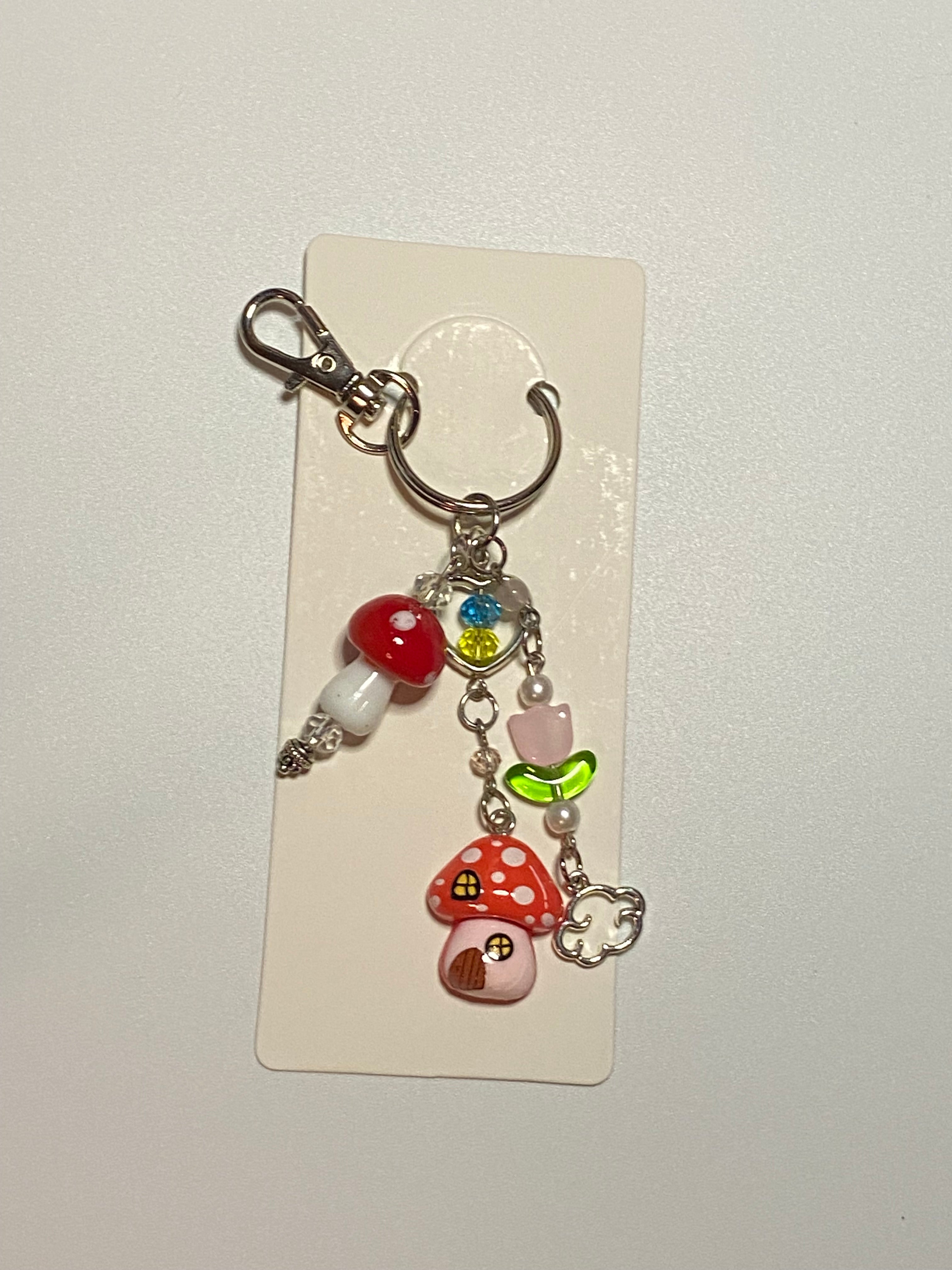 Coquette keychains, Cottagecore Keychain, Strawberry Shortcake, Mushroom Keychain