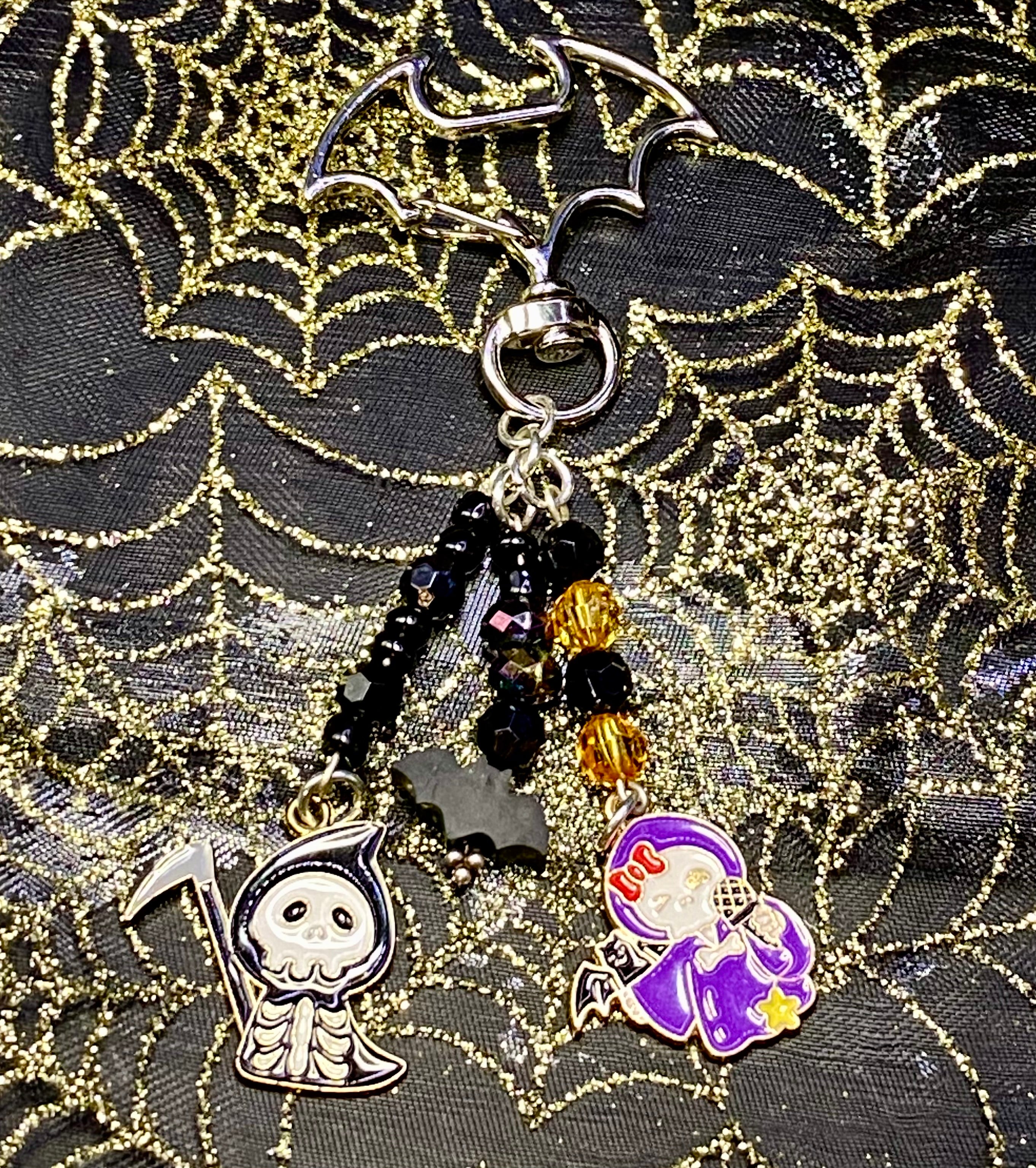 Halloween Keychain with Bat Clasp, Bat Keychain, Spiderwebs, Candy Corn, Spooky Gift, Boo Basket Accessories
