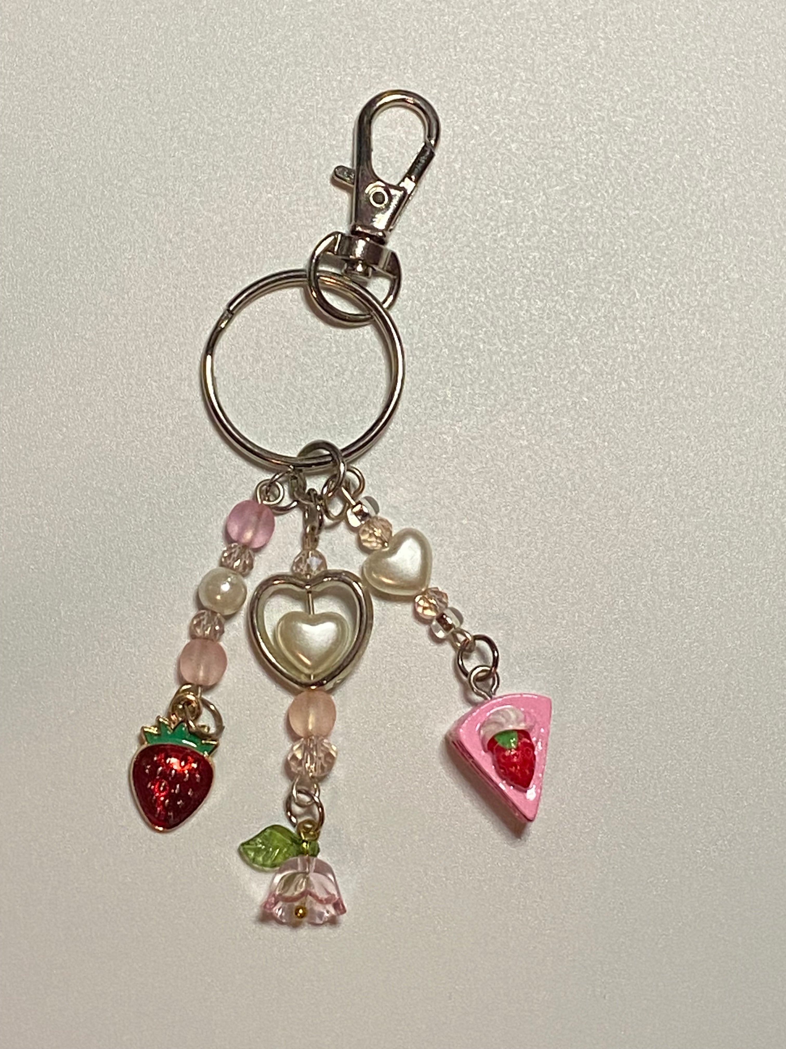Coquette keychains, Cottagecore Keychain, Strawberry Shortcake, Mushroom Keychain