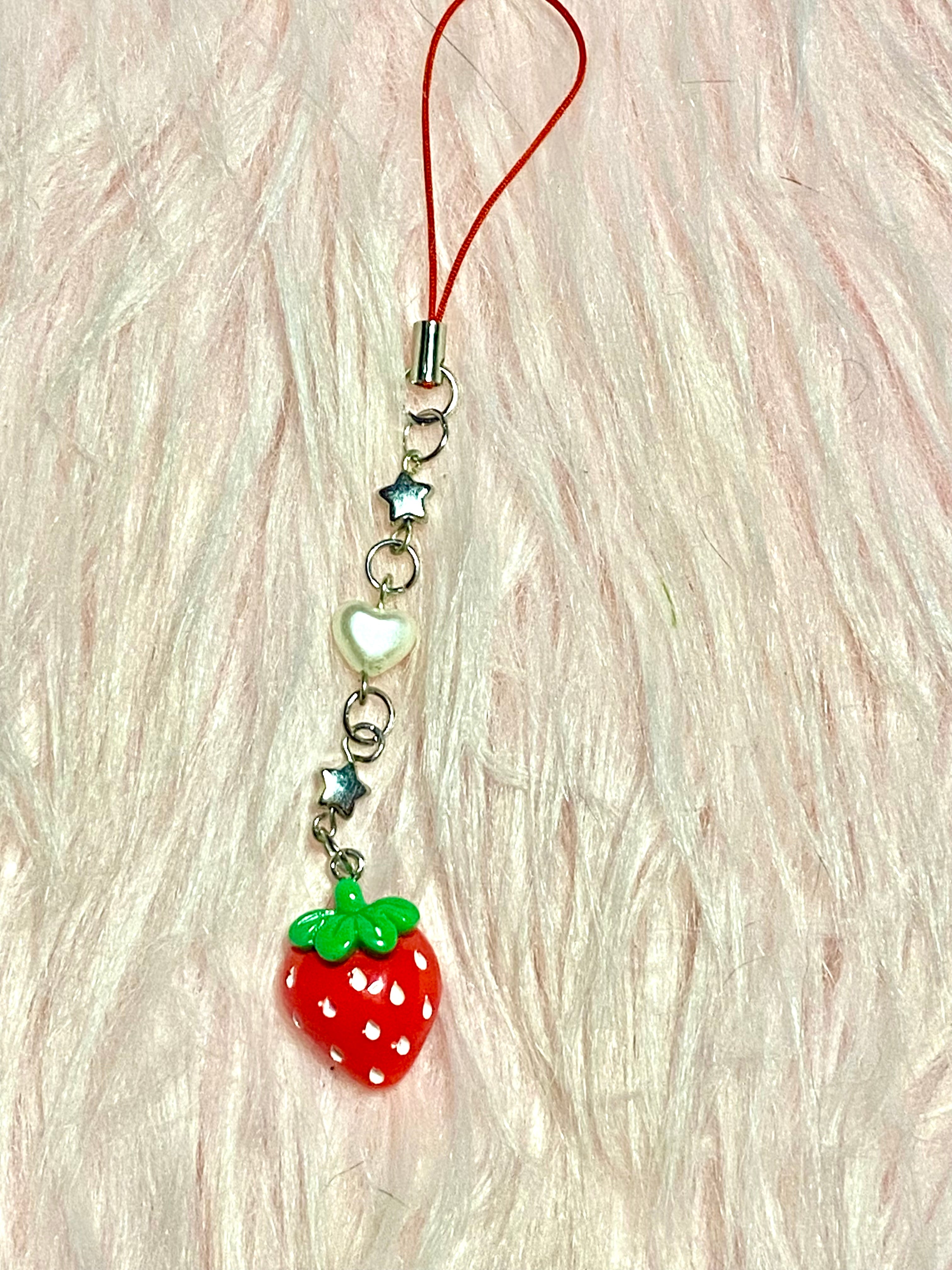 Coquette Dangle Phone Charms, Coquette Accessories, Strawberries, Cherries, Bows