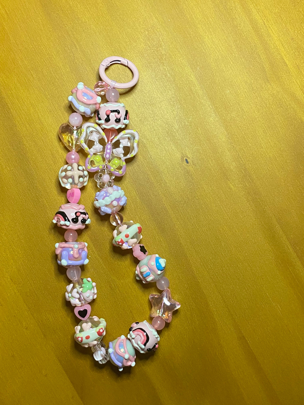 Coquette Beaded Bag Charms, Handpainted Beaded Keychain,Handmade Beaded Purse Charms, Handmade Kawaii Bag Charms, Pastel Phone Chain Wristlet, Phone Accessories, Chunky Beaded Phone Chain Wrist