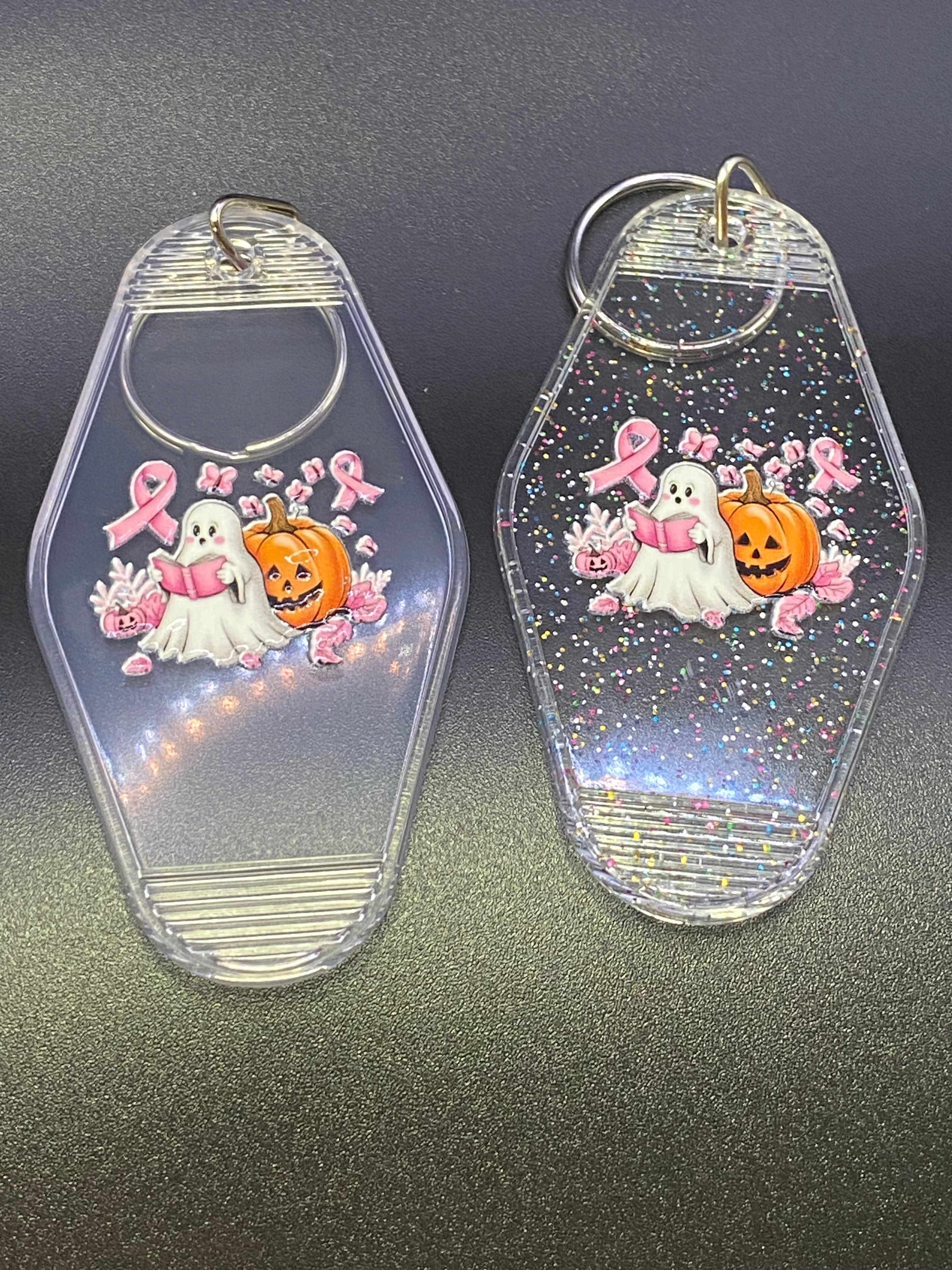 Halloween Motel Keychain, Spooky, October Breast Cancer Awareness Month, Boo Basket,