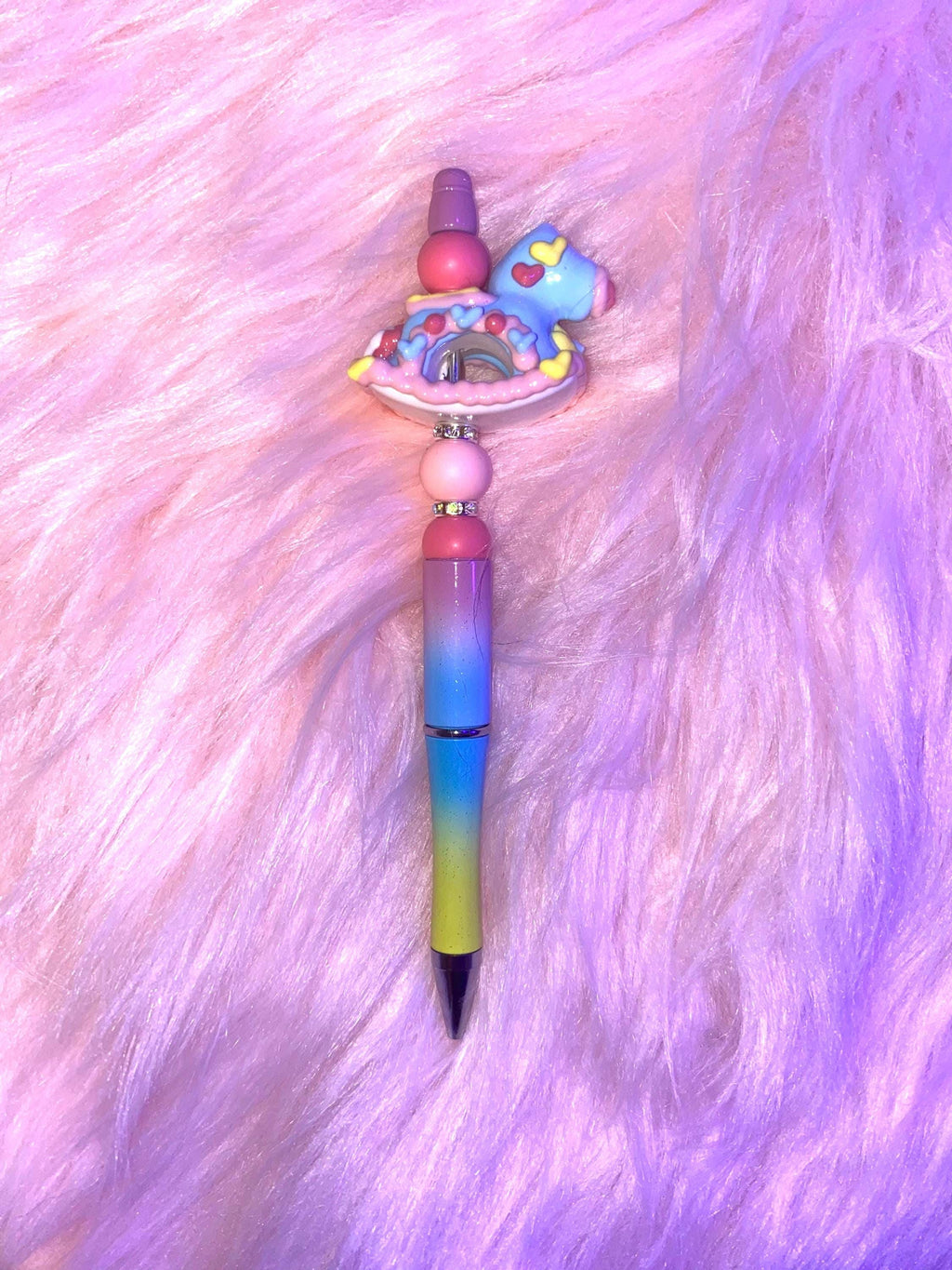 Light Blue/Pink Rocking Horse Beaded Pen