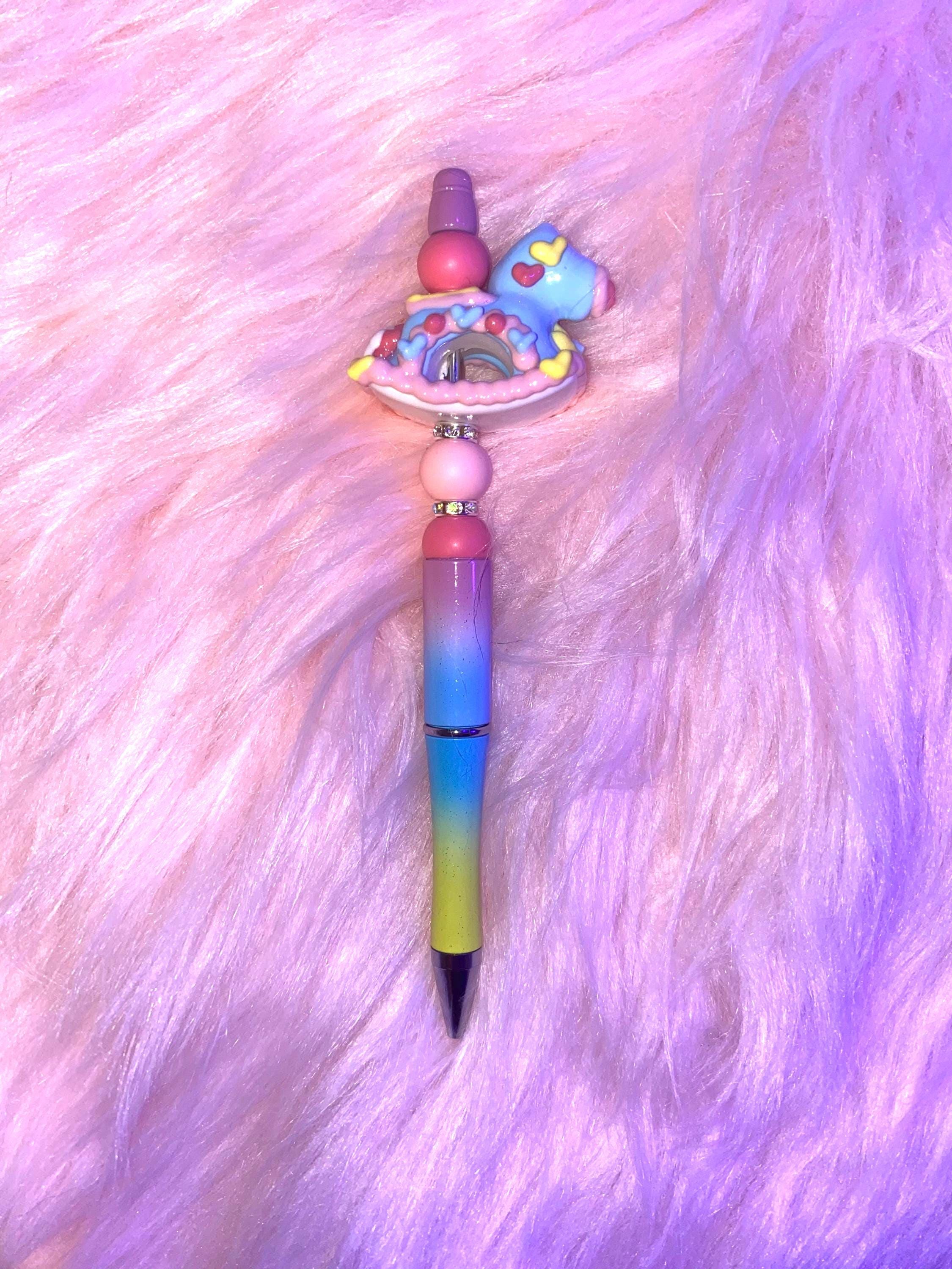 Light Blue/Pink Rocking Horse Beaded Pen