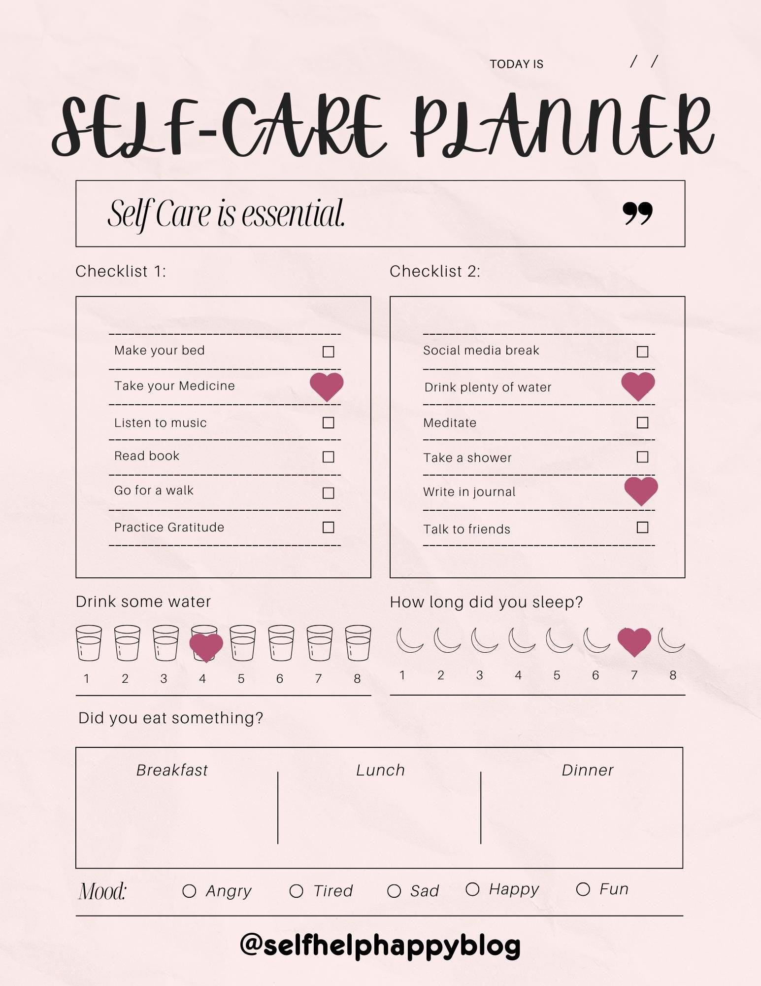 Light Pink Daily Self Care Planner