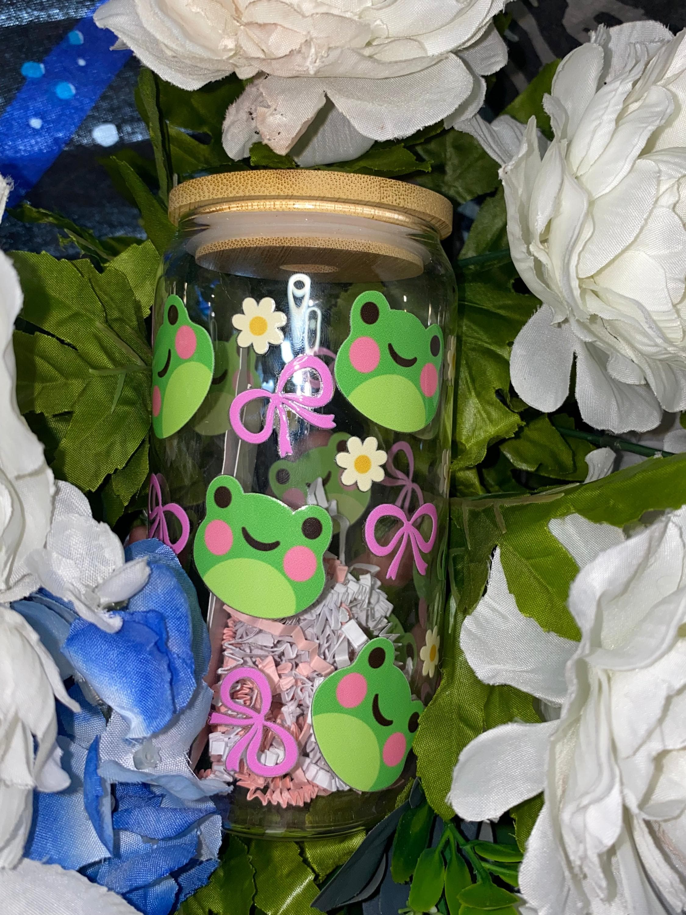 Glass Cup with Bamboo Lid and Glass Straw