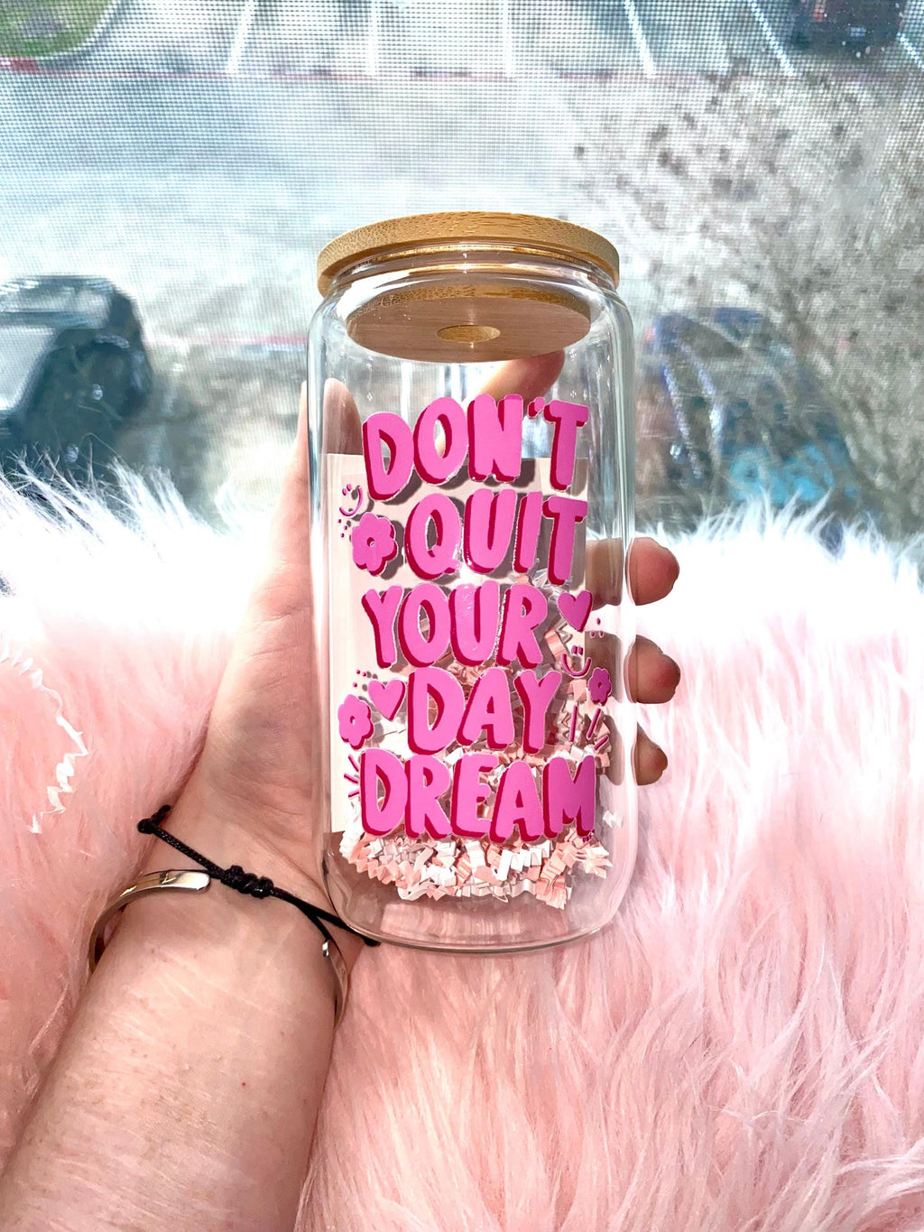 Glass Cup with Bamboo Lid and Glass Straw