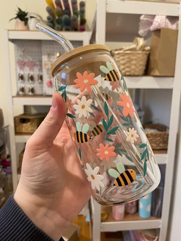 Glass Cup with Bamboo Lid and Glass Straw