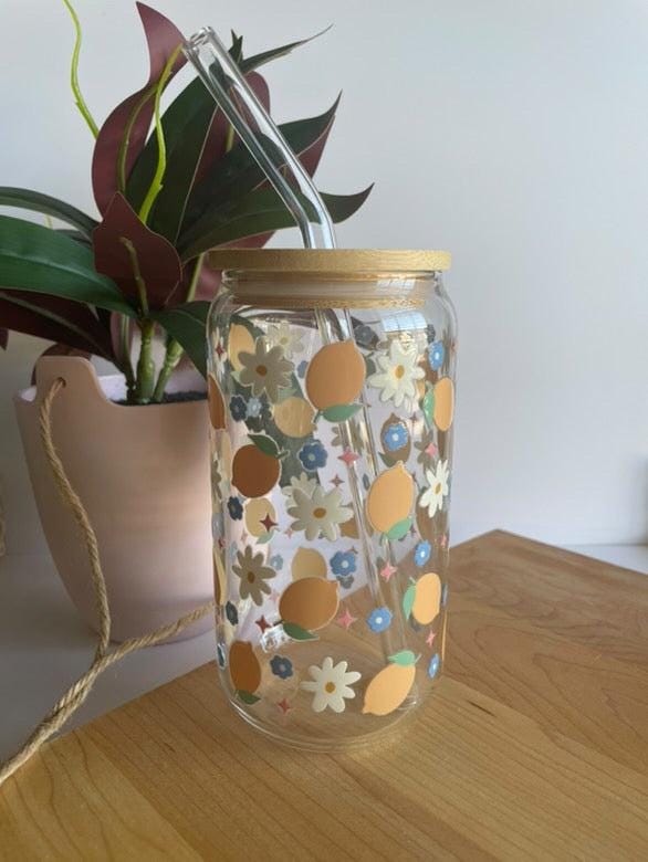 Glass Cup with Bamboo Lid and Glass Straw