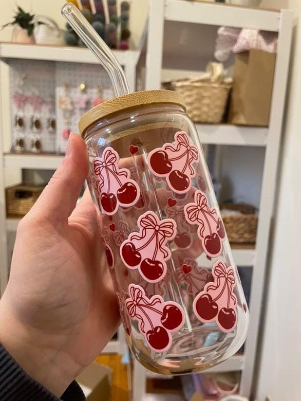 Glass Cup with Bamboo Lid and Glass Straw