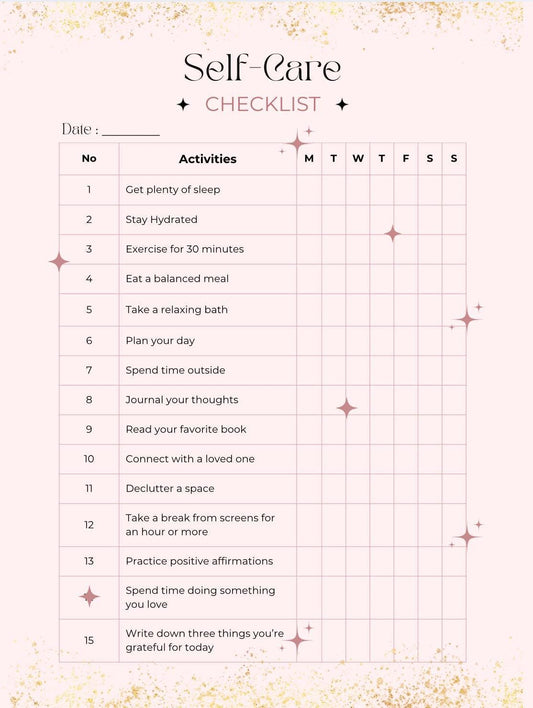 Self Care Habit Tracker Pink&Gold