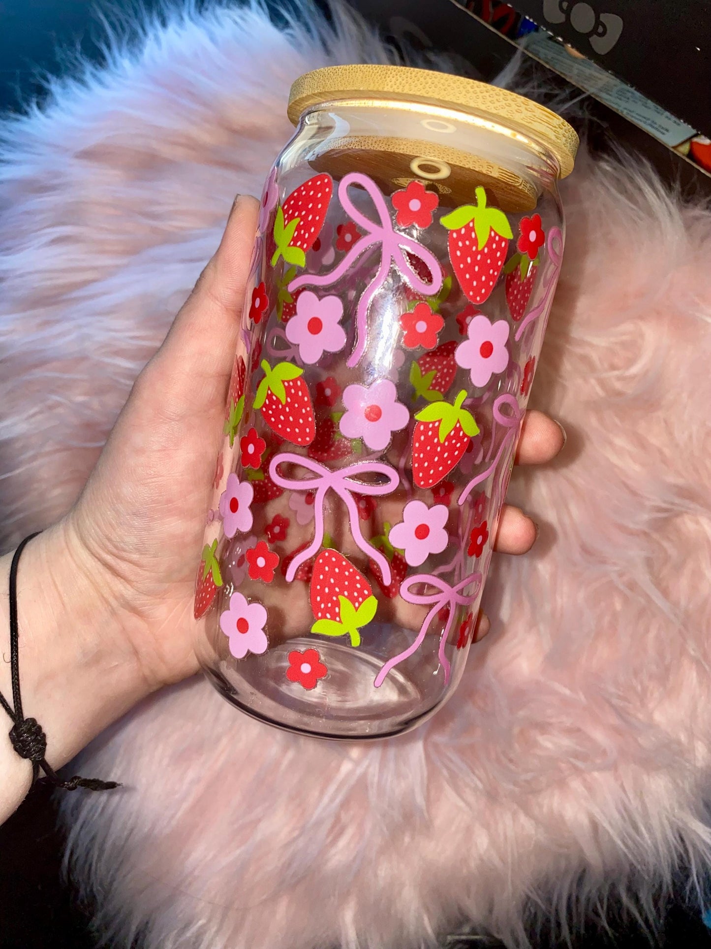 Glass Cup with Bamboo Lid and Glass Straw