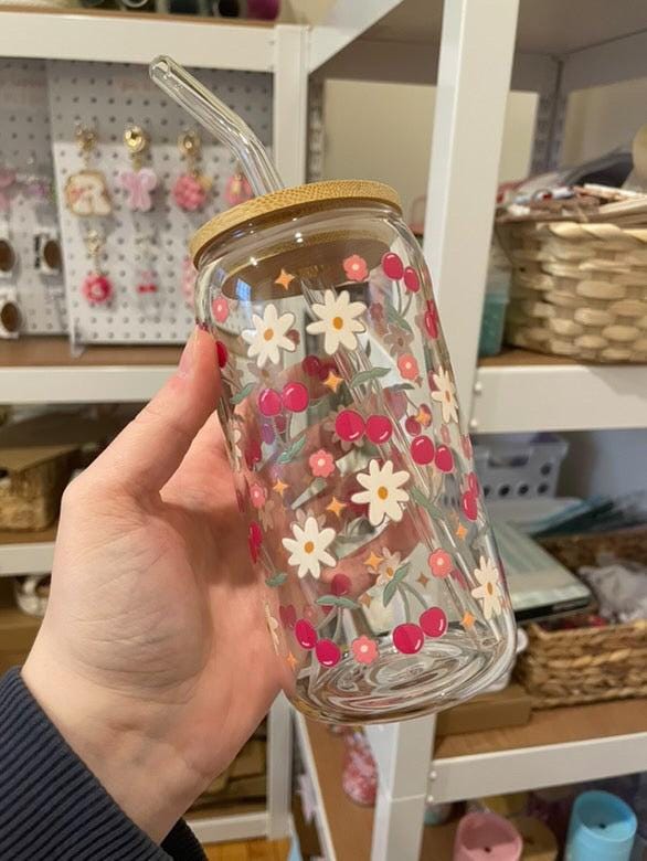 Glass Cup with Bamboo Lid and Glass Straw