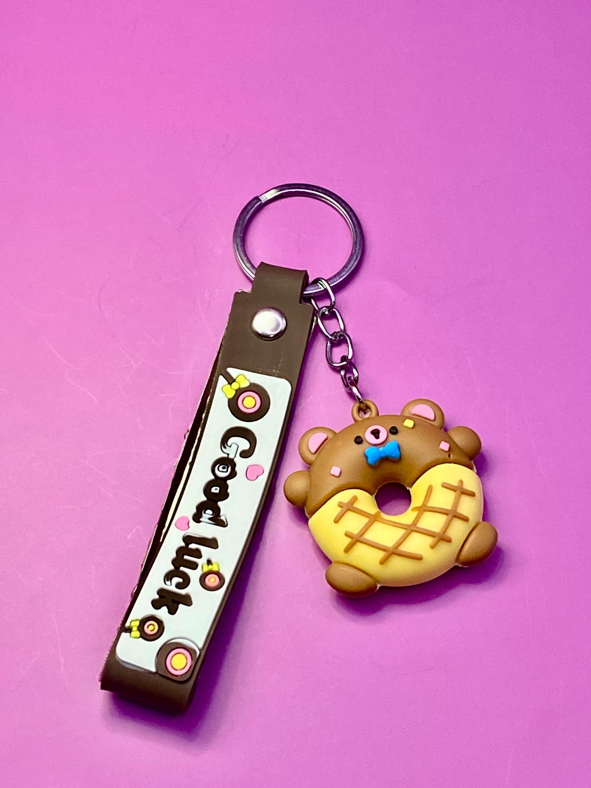 Kawaii Animal Donut Keychain, Keychain with Strap, Kawaii Accessories