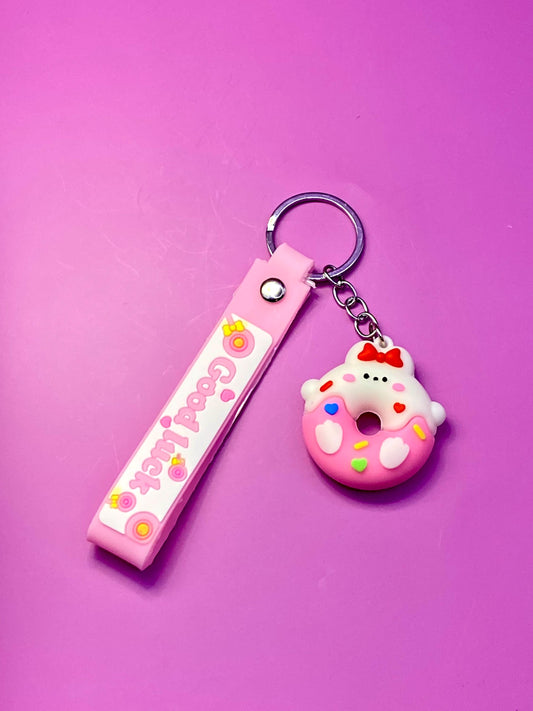 Kawaii Animal Donut Keychain, Keychain with Strap, Kawaii Accessories